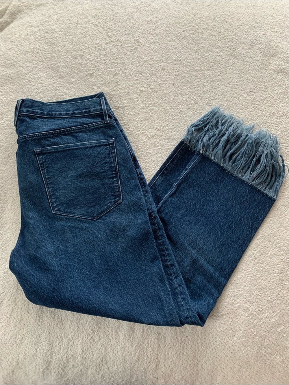 New York Designer Dark Blue Frayed Hem Size 31
